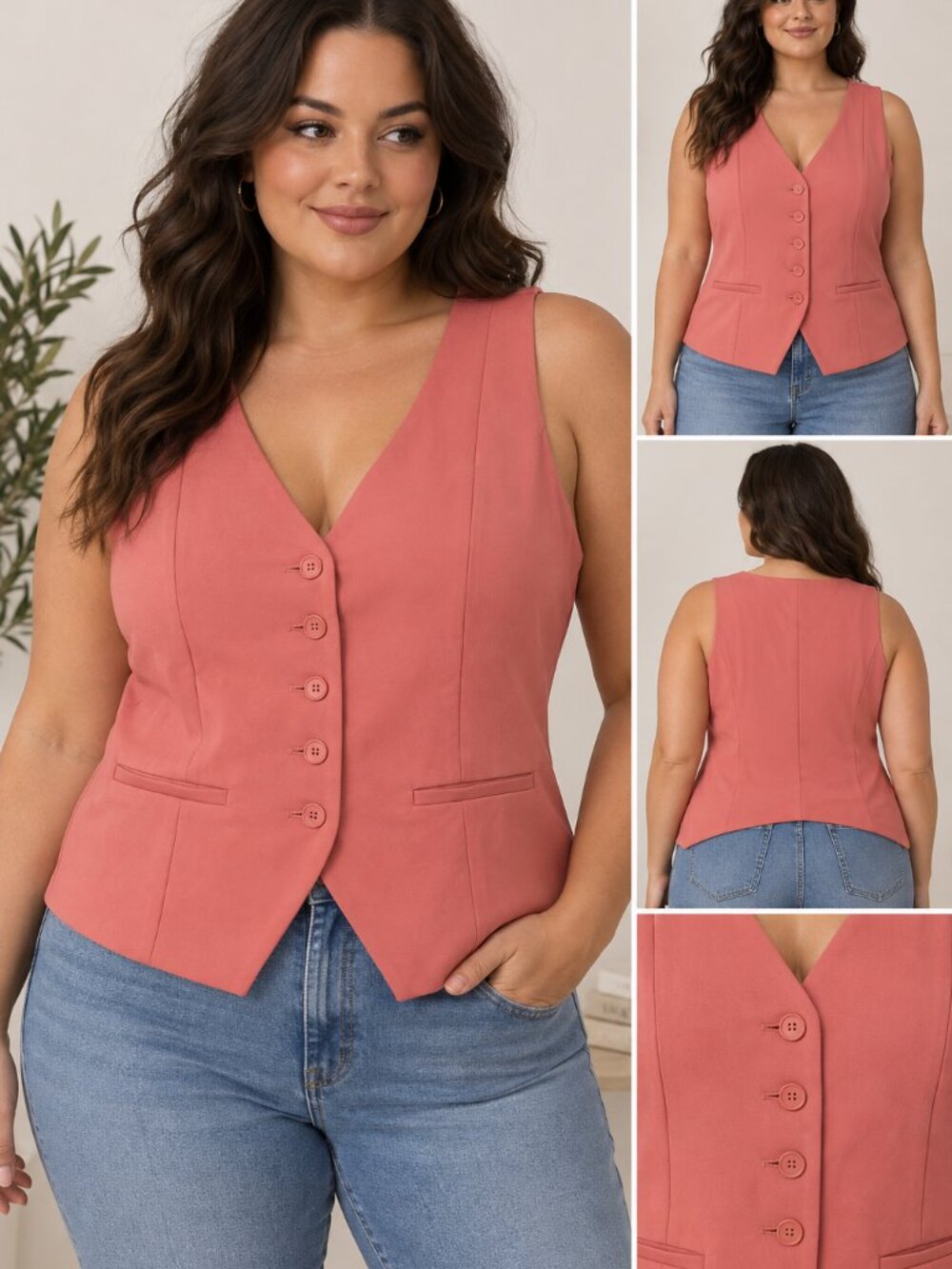Torrid Coral Sleeveless Button-Front Vest